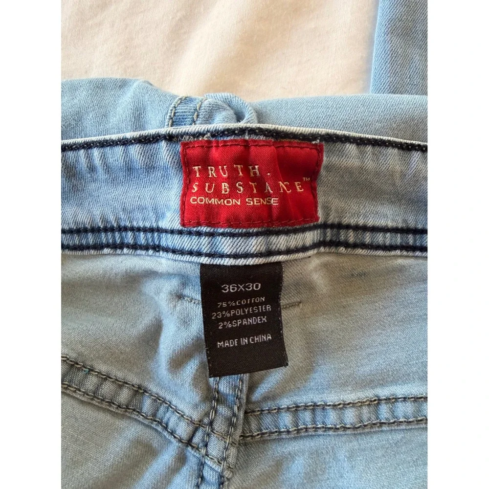 Truth‎ Substance Common Sense Slim Straight Jeans 36x30 Light Wash Blue Stretch